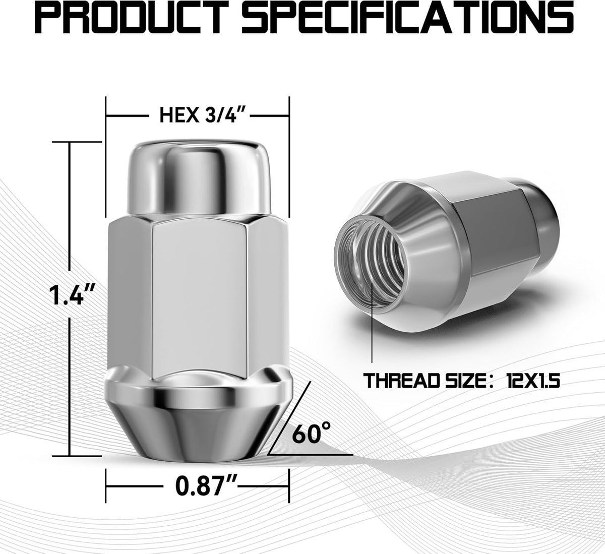 Car wheel with a full set of Vypart chrome closed end bulge acorn lug nuts properly installed