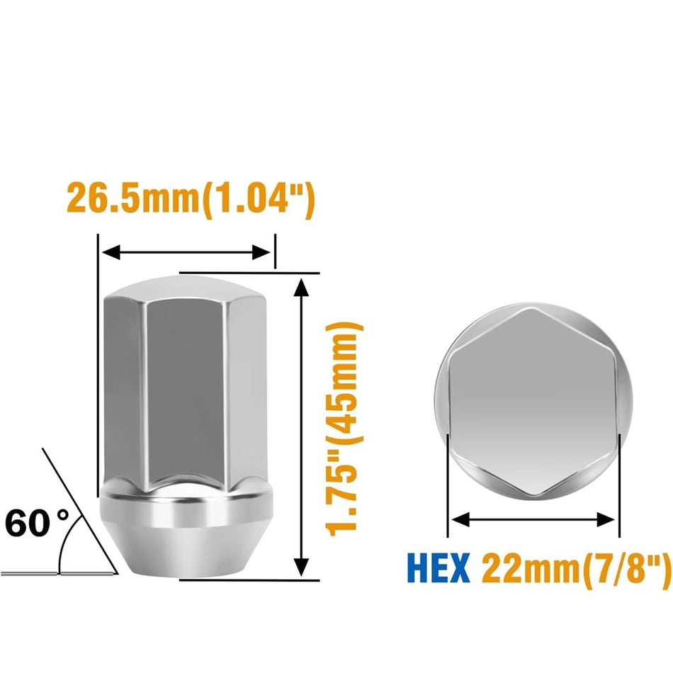 Close-up detail of the M14x1.5 thread pitch on a Vypart chrome lug nut