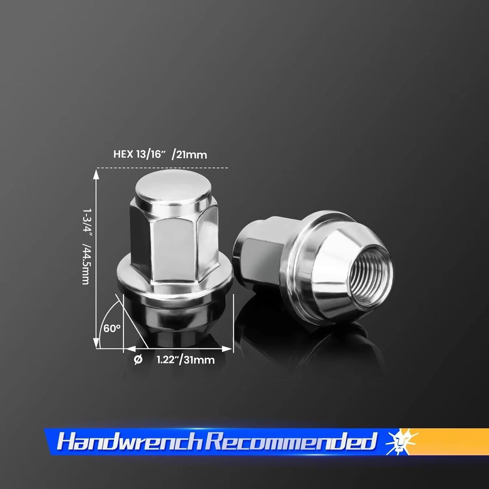 Ford F-150 wheel with a full set of Vypart factory chrome wheel lugnuts installed