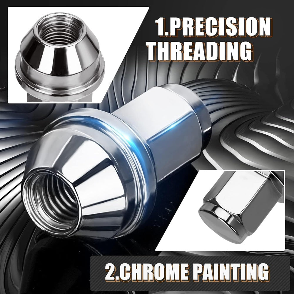 Set of Vypart OEM-style steel lug nuts for Ford F-150, laid out with secure packaging