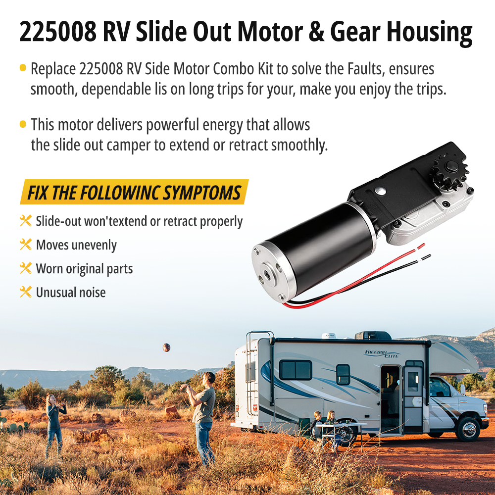 Side angle highlighting the robust R25076 gearbox housing included with the complete 225008 RV slide replacement kit