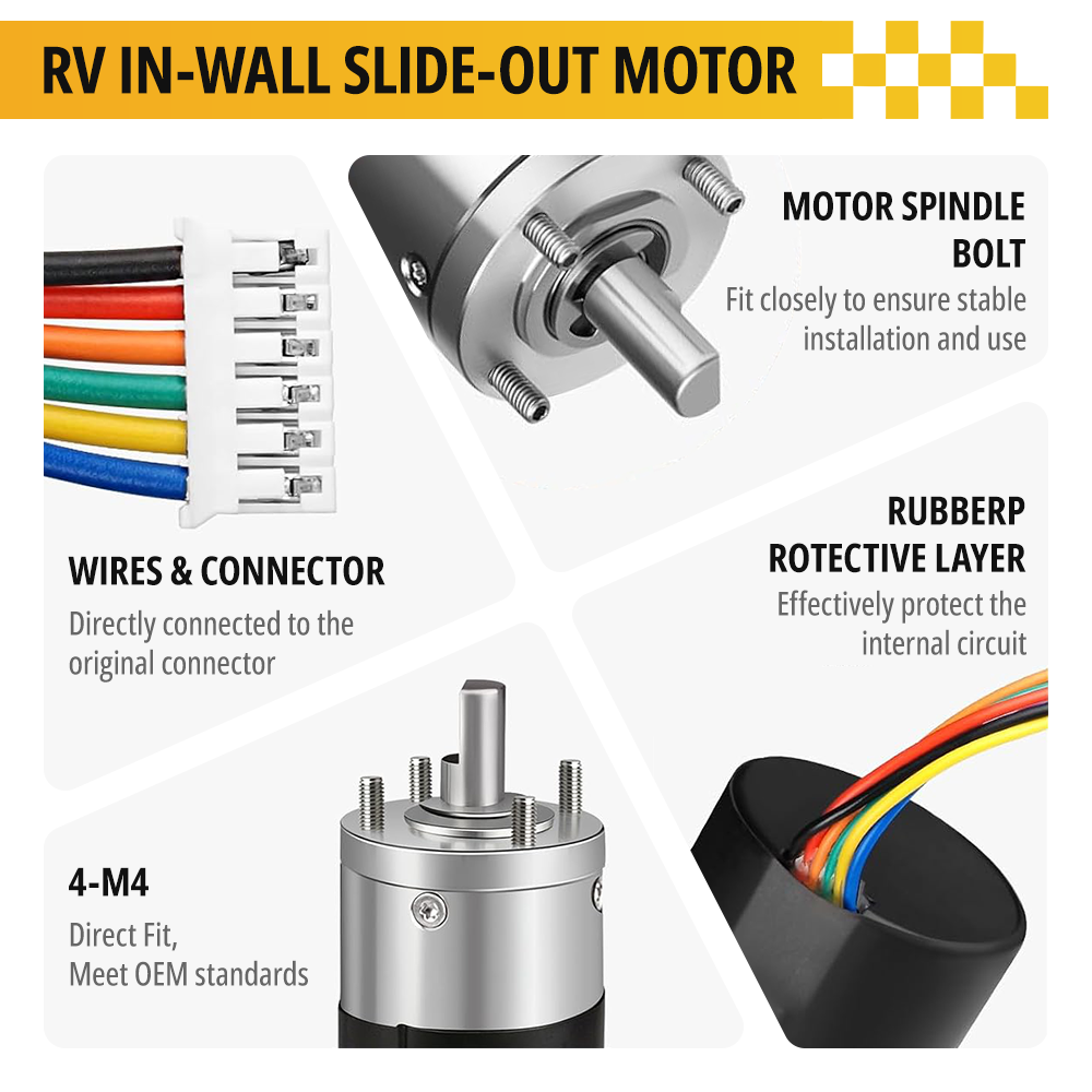 Encoder section of the 236575 RV slide out motor, featuring a 10 pole 5 pulses per revolution setup for reliable synchronization
