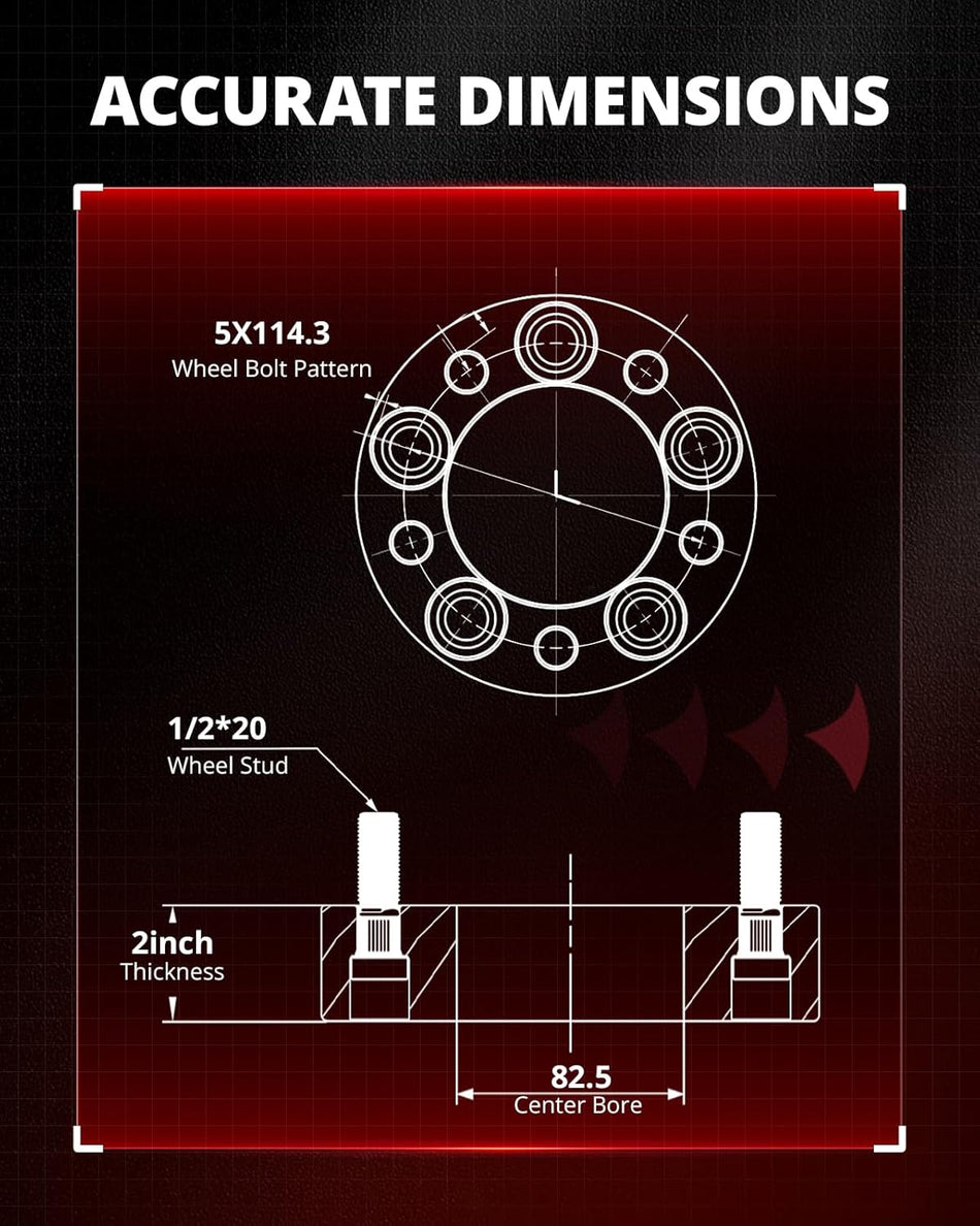 Technical specifications display for Vypart 50mm wheel adapters with 82.5mm hub bore