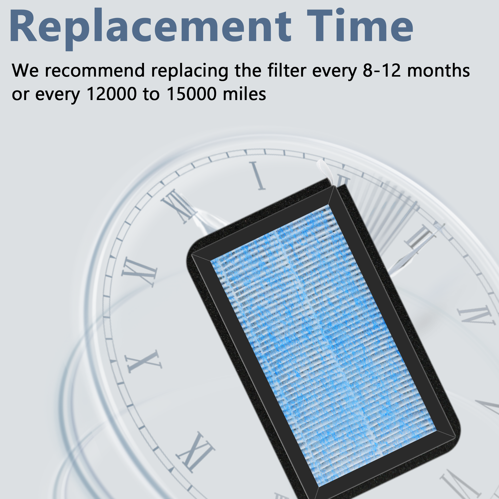 Side-by-side size comparison of the Vypart air filter next to a Tesla Model 3's glove compartment, demonstrating perfect OEM fit