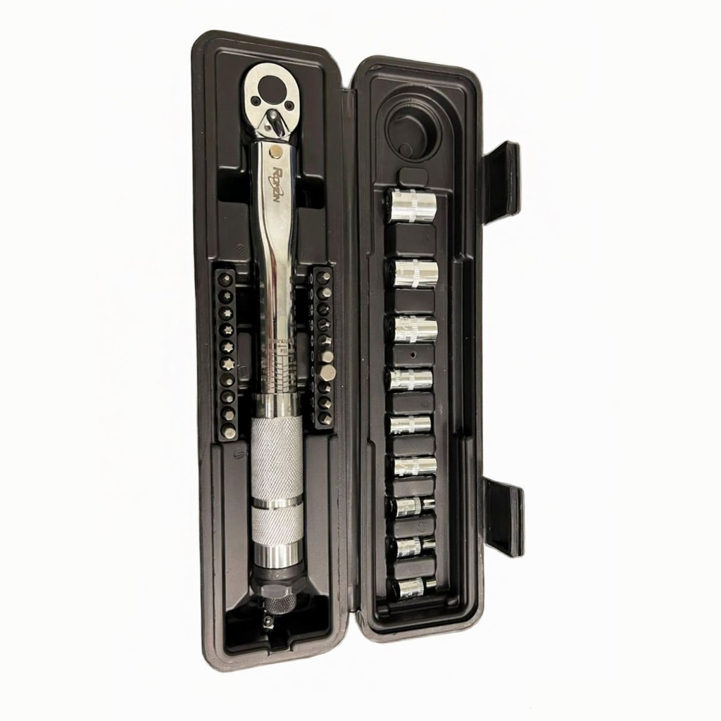 Assortment of chrome vanadium steel sockets included in the 35-piece torque wrench set