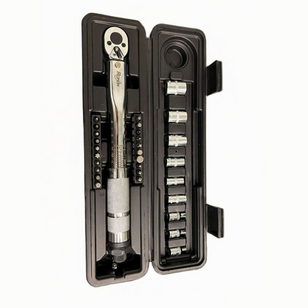 Assortment of chrome vanadium steel sockets included in the 35-piece torque wrench set