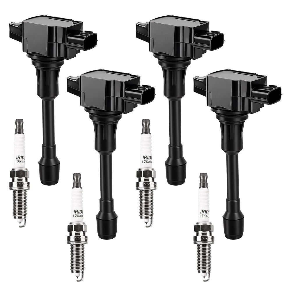 Complete 8-piece ignition tune-up kit including 4 UF549 coil packs and 4 9029 iridium spark plugs for select Nissan 4-cylinder engines