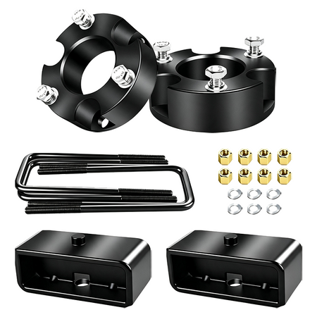 The kit raises the front of your truck by 3 inches and the rear of your car by 2 inches