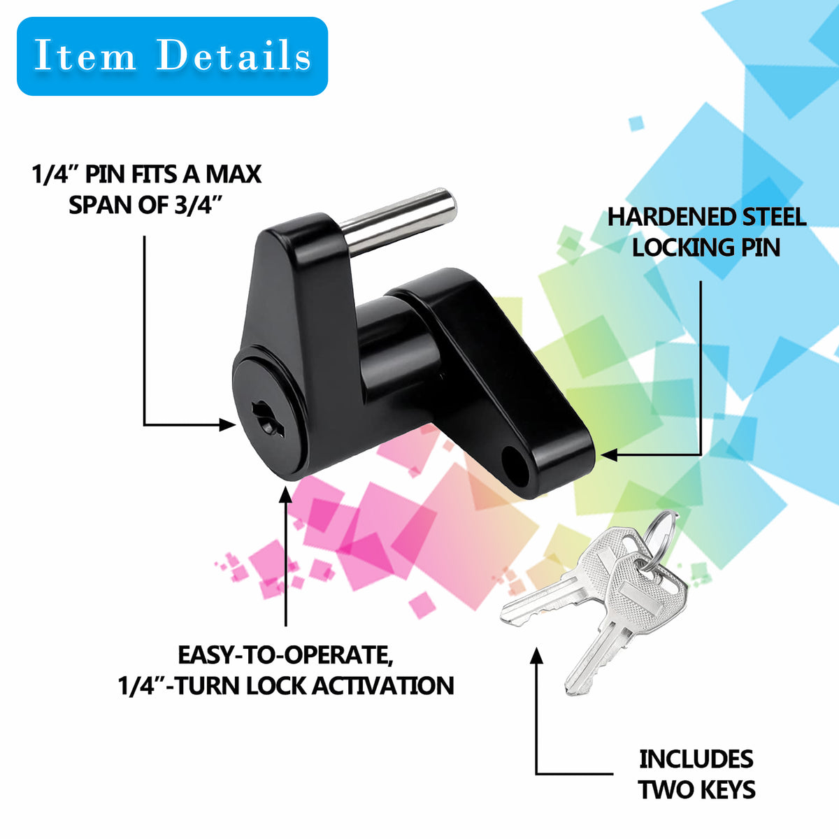 Detailed shot of the Vypart coupler lock's 1/4 inch diameter locking pin, shown with a caliper for precise size reference