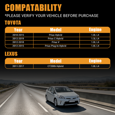 Perfectly compatible with 2010-2019 Toyota Prius, Prius C, Prius V, Prius Plug-In, and 2011-2017 Lexus CT200h 1.8L/1.5L L4 hybrid models. Verify your vehicle model before purchasing this Vypart electric water pump.