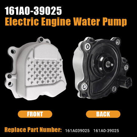 Vypart 161A0-39025 electric water pump front and back view, matching OEM number 161A039025 to guarantee a precise, hassle-free fit for your specific Toyota or Lexus vehicle model.