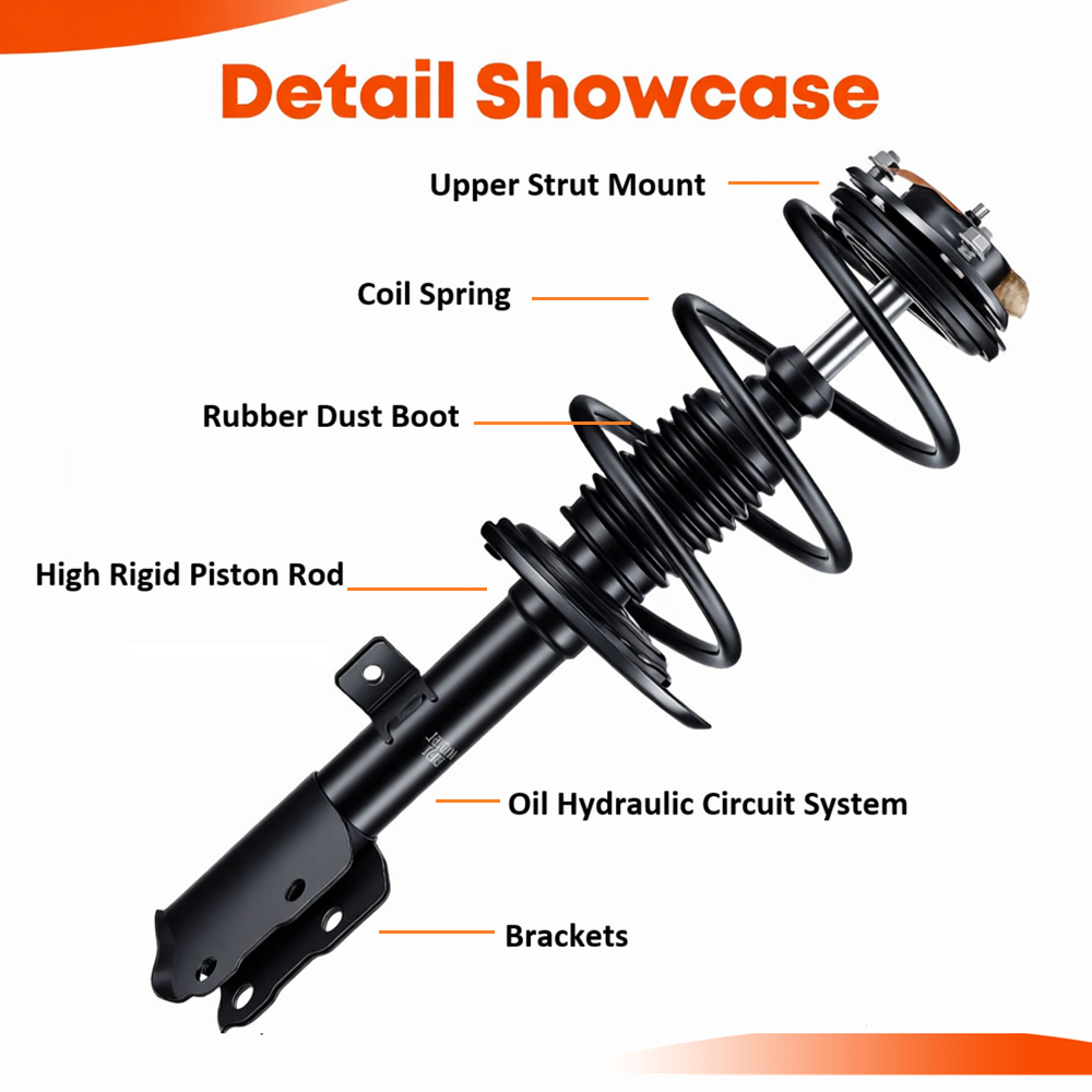 Step-by-step installation diagram of Vypart 172392 quick strut on a Nissan Altima, demonstrating no spring compressor needed