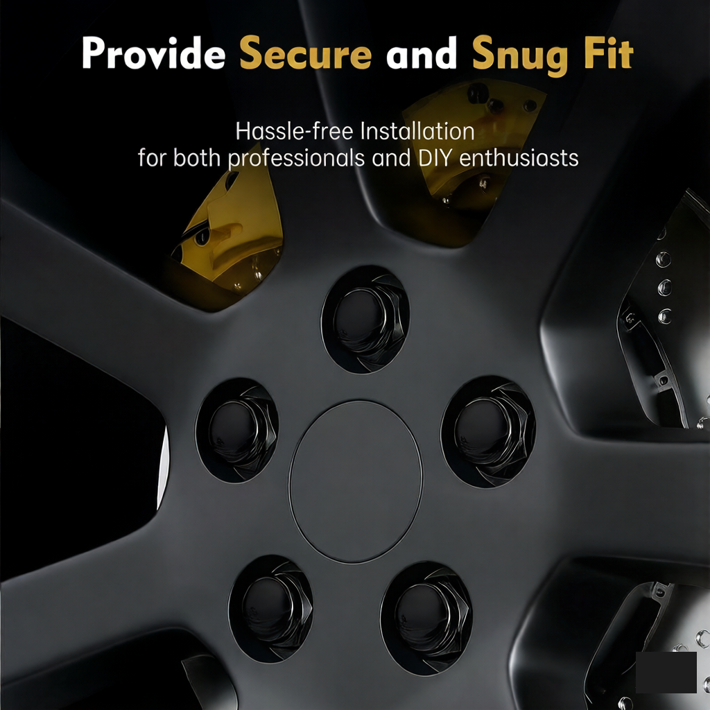 Vypart 1/2-20 black closed end lug nuts properly installed on a vehicle's alloy wheel