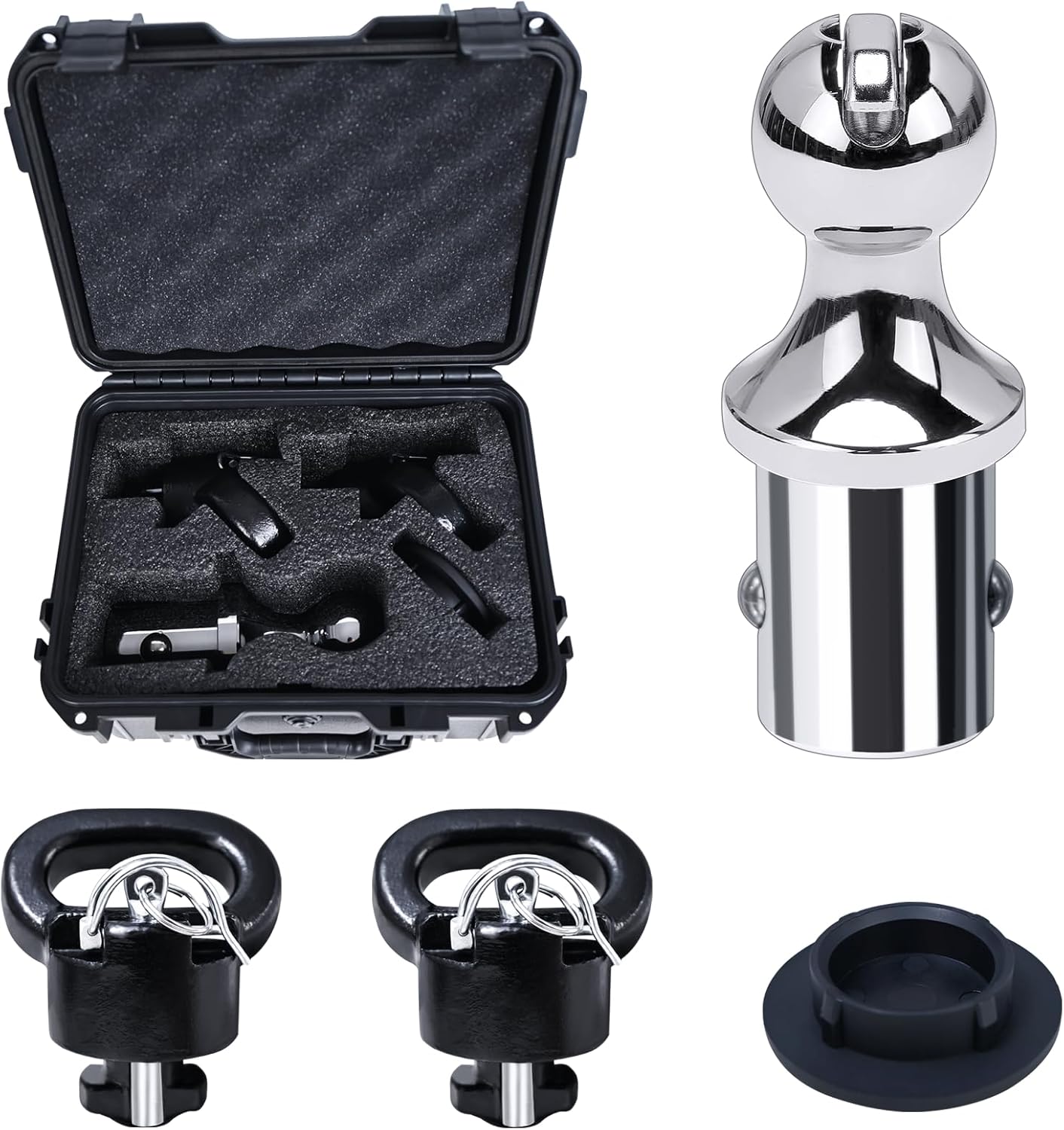 Close-up detail of the heavy-duty 2-5/16-inch gooseneck ball and the integrated safe lock anchor mechanism on the Vypart 60618 kit