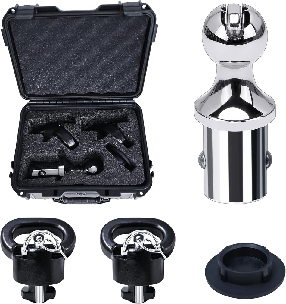 Close-up detail of the heavy-duty 2-5/16-inch gooseneck ball and the integrated safe lock anchor mechanism on the Vypart 60618 kit