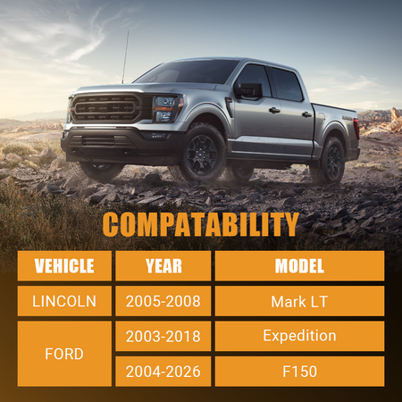 Vehicle compatibility chart of Vypart 2 Inch Front Leveling Lift Kit Suspension Spacers, perfect fit for FORD F150 2WD & 4WD specific model years