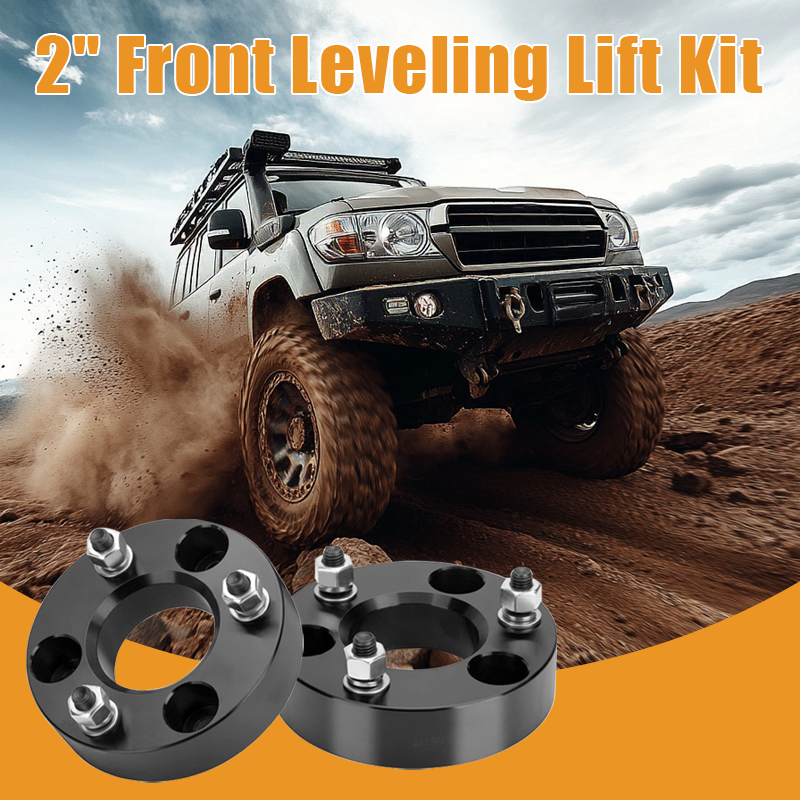 Vypart 2 Inch Front Leveling Lift Kit Suspension Spacers promotional banner, off-road SUV driving on muddy rugged terrain with Vypart suspension lift spacers