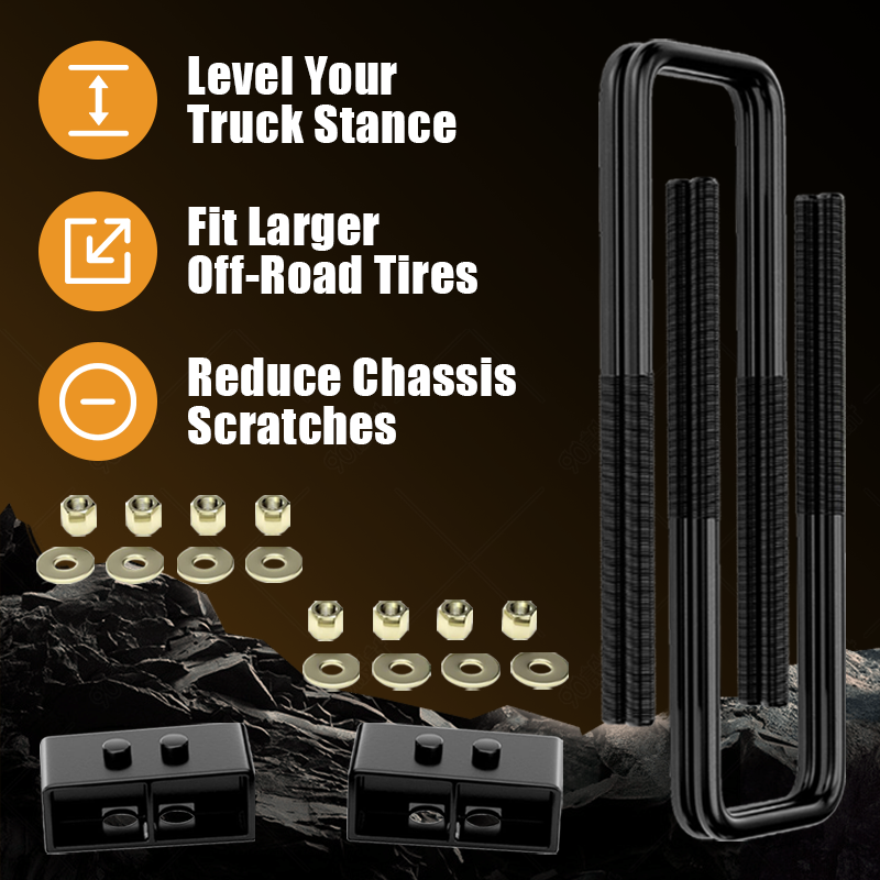 Functional benefits of Vypart 2 Inch Rear Leveling Lift Kit Suspension Spacers for FORD F150, levels truck stance, increases ground clearance, fits larger off-road tires and avoids chassis scraping