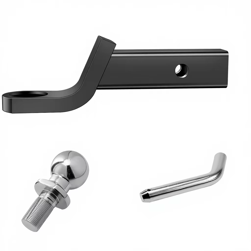 Close-up detail shot of the durable 2-inch safe steel ball and the secure hitch pin clip on the Vypart ball mount