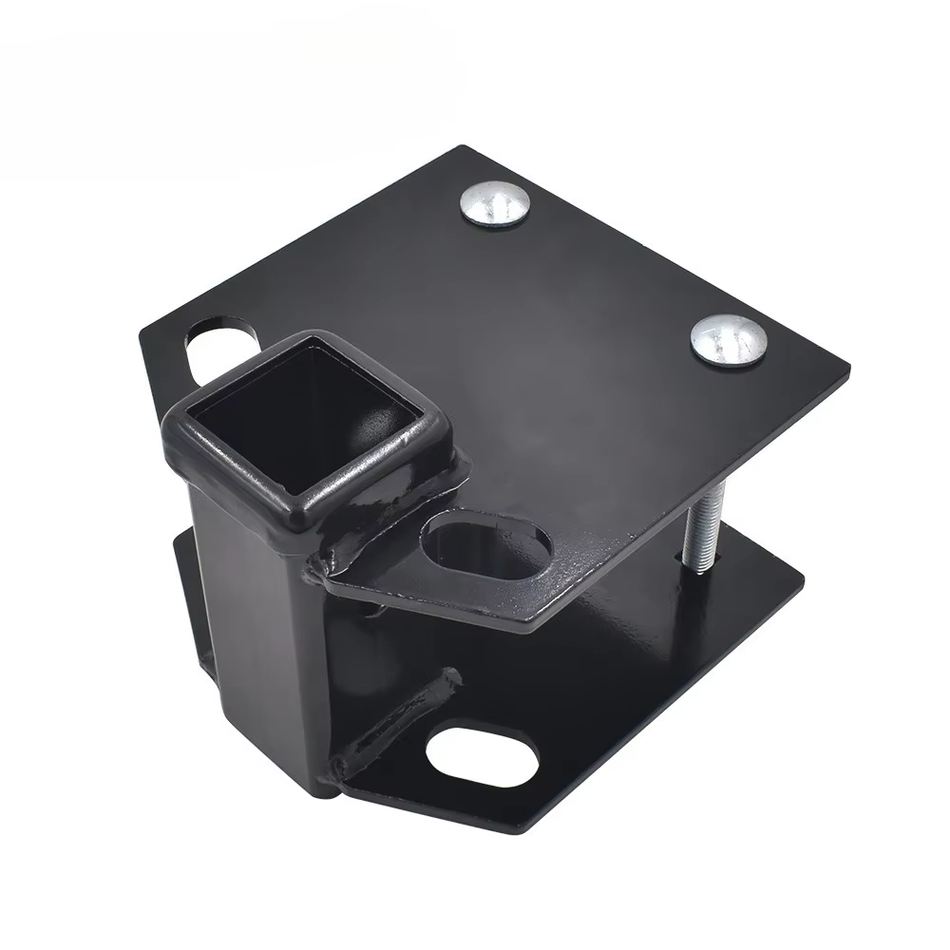 Complete Vypart 2 inch trailer hitch receiver kit for 4x4 square rear bumpers, includes receiver, mounting hardware, and spare tire carrier