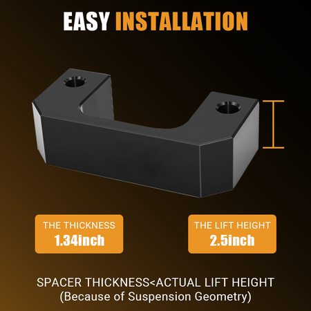 Easy installation schematic of Vypart 2.5 Inch Block Front Leveling Lift Kit Suspension Spacers for Silverado 1500, shows suspension geometry and accurate 2-inch front lifting effect