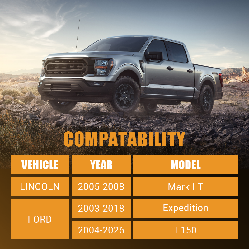 Vehicle compatibility chart of Vypart 2.5 Inch Front Leveling Lift Kit Suspension Spacers, perfect fit for FORD F150 2WD & 4WD specific model years