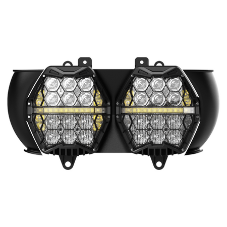 Vypart 240W dual LED headlight for Harley touring motorcycles, featuring a durable black aluminum frame and high-brightness DRL. Direct replacement to deliver superior illumination and a modern, aggressive look.