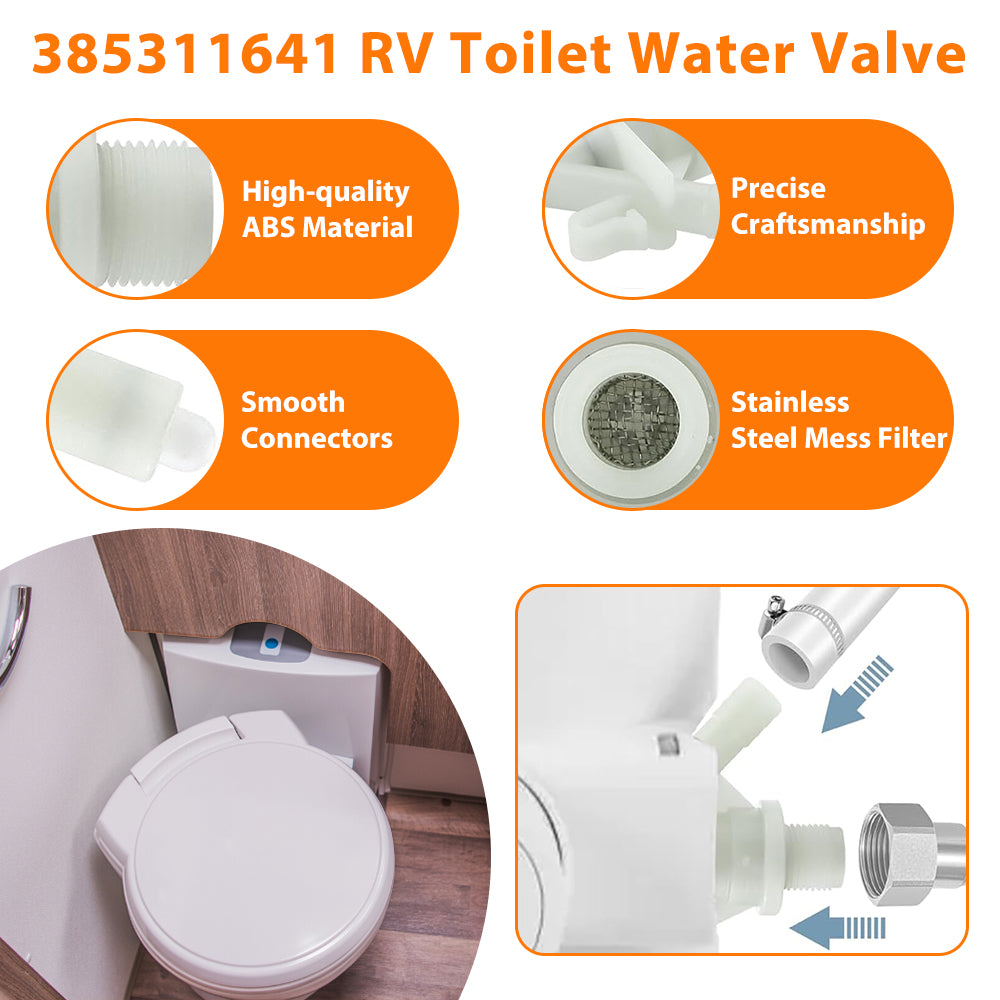 Compatibility chart showing Vypart 385311641 valve kit fits Dometic Sealand 300, 301, 310, 311, 320, 321 toilets