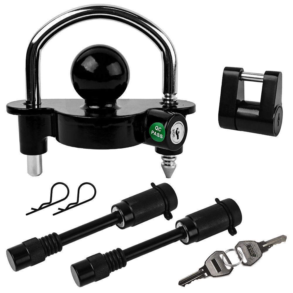 Vypart 4-piece trailer lock kit including ball lock and pins, all items laid out with the same key