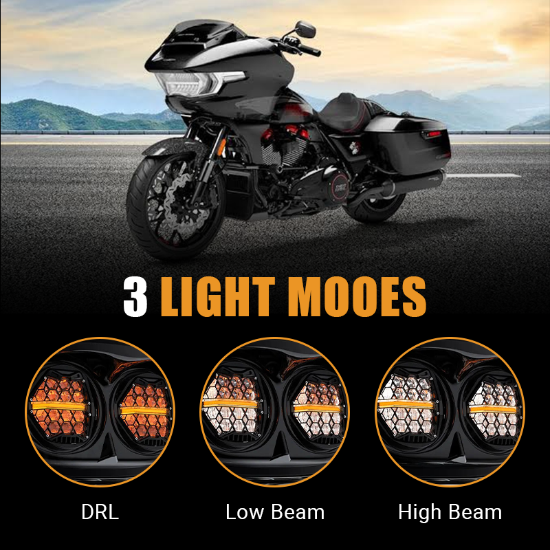 Experience versatile lighting with the Vypart 5.75-inch dual headlight. Features a distinct amber DRL, powerful high beam, and low beam, offering precise illumination and enhanced safety for night riding.