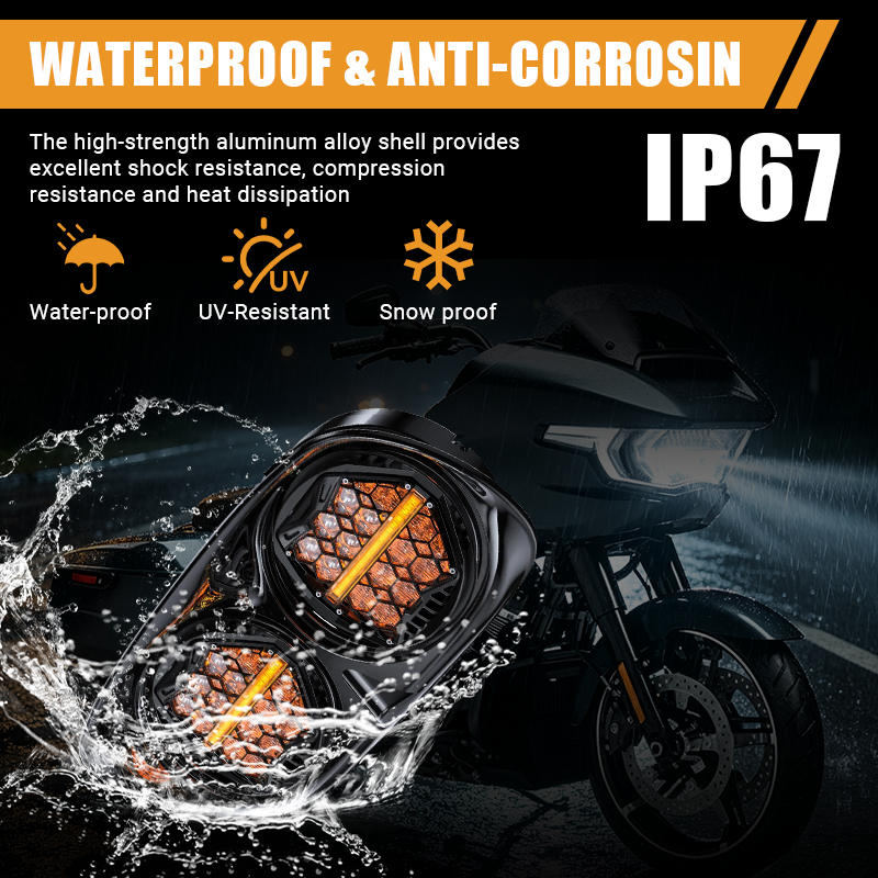 Built with a high-strength aluminum alloy shell, the Vypart 5.75-inch dual headlight provides excellent shock resistance, compression resistance, and heat dissipation. IP67 rated to withstand heavy rain, UV, and snow.