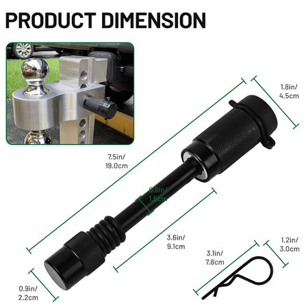 Side-by-side comparison of the 5/8 inch and 1/2 inch locking pins included in the Vypart 4-piece kit