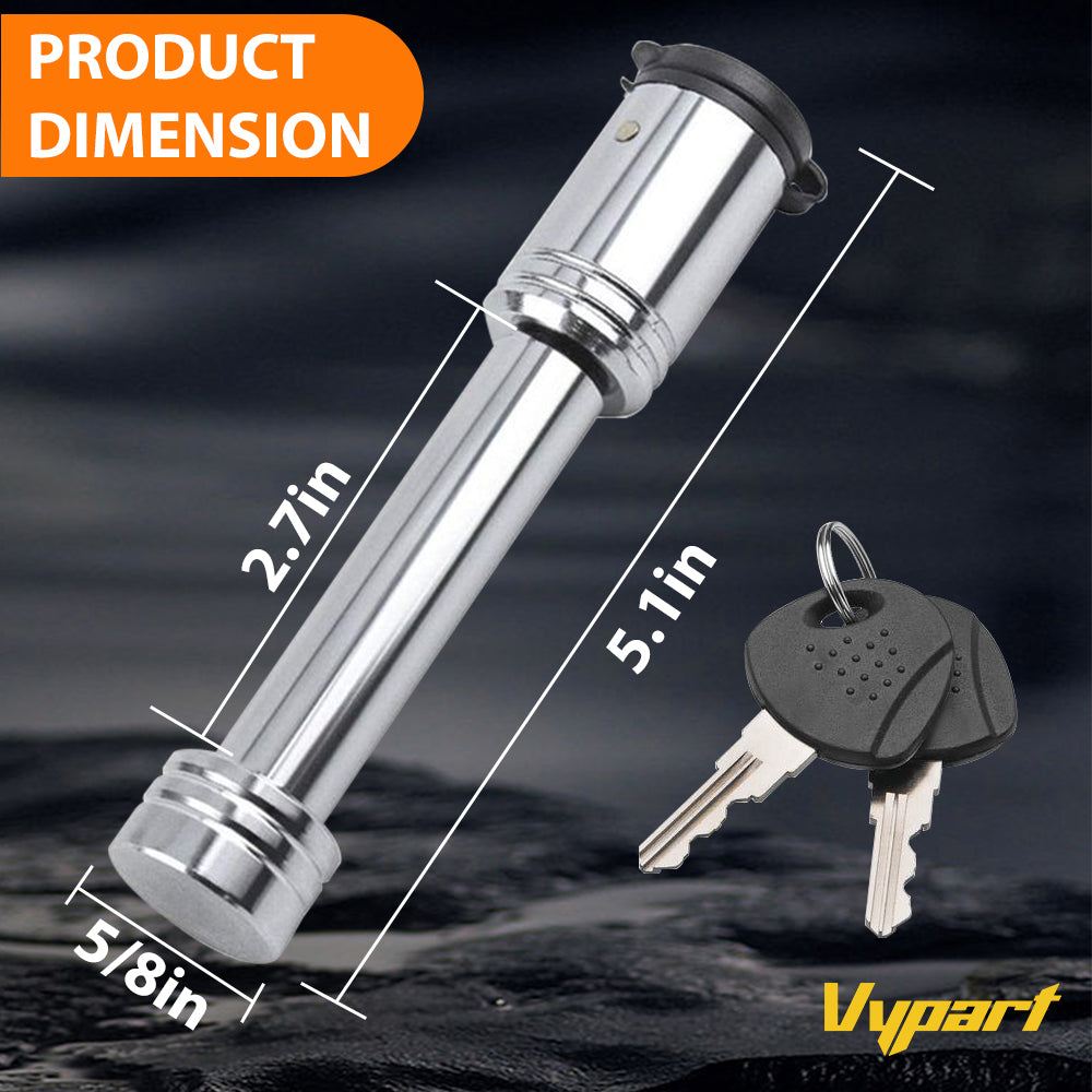 detail of the 5/8" thick security pin and locking mechanism on the Vypart hitch pin lock