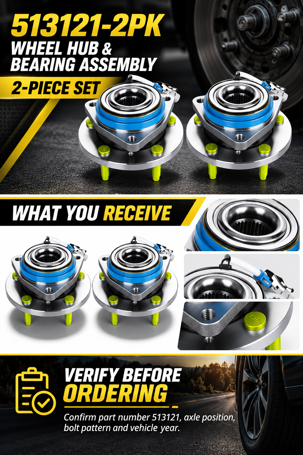 Vypart 513121-2PK front wheel hub bearing assembly A+ guide, visible features and fitment check