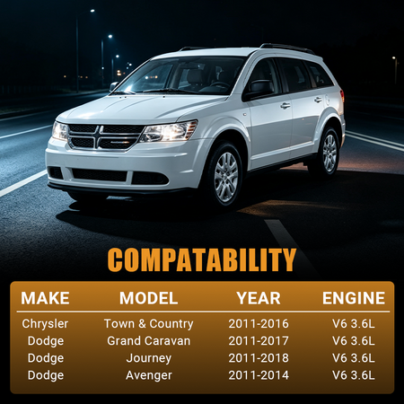 Perfectly compatible with 2011-2018 Chrysler Town & Country and Dodge Grand Caravan, Journey, Avenger 3.6L V6 models. Check this chart to ensure this Vypart thermostat housing suits your specific vehicle before purchase.