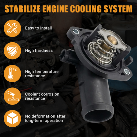 The Vypart 5184570AJ thermostat housing effectively stabilizes your engine cooling system. Features easy installation, high hardness, high-temperature resistance, coolant corrosion resistance, and no deformation after long-term operation.