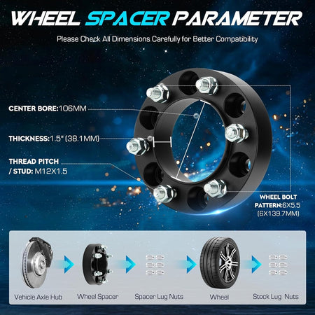 Top-down view highlighting the precise 6x139.7mm (6x5.5) bolt pattern and the included 12x1.5 studs with matching lug nuts