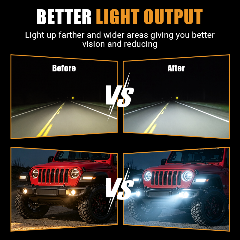 Upgrade your visibility. The Vypart 7-inch LED headlights provide a significantly wider and farther light output compared to stock lights, reducing blind spots and improving nighttime driving safety.