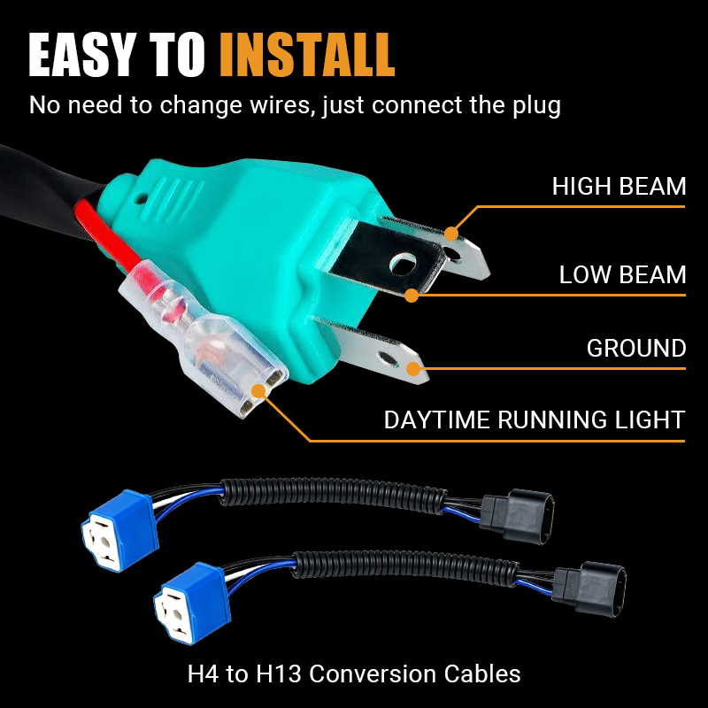 Save time on installation with the Vypart 7-inch LED headlight set. No need to change wires; the package includes H4 to H13 conversion cables for a true plug-and-play experience, getting you back on the road quickly.