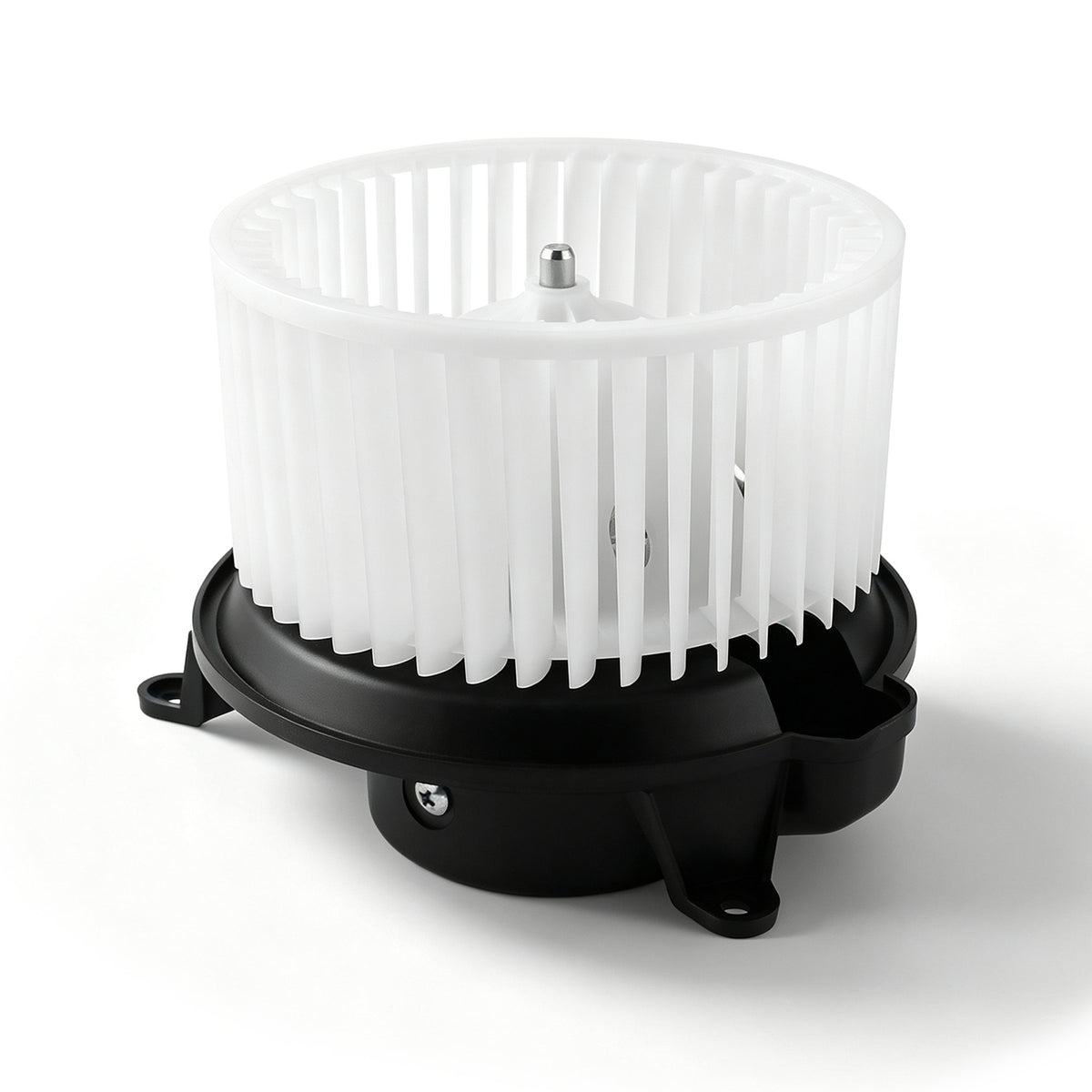 Vypart 700101 front HVAC AC heater blower motor assembly with white fan impeller and black screw mount housing on white background
