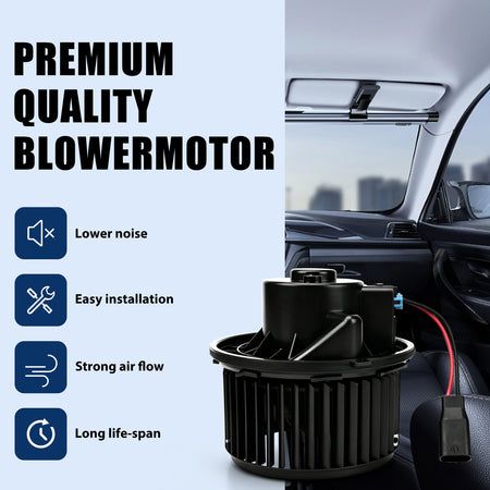 Key features of Vypart 700164 blower motor highlighting quiet operation, easy installation, powerful airflow, and extended service life
