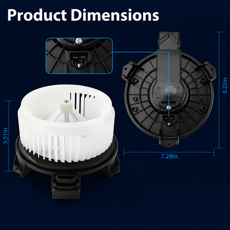 Vypart 700203 blower motor dimensions: 5.51 inch height, 7.28 inch width and 9.25 inch overall dimension