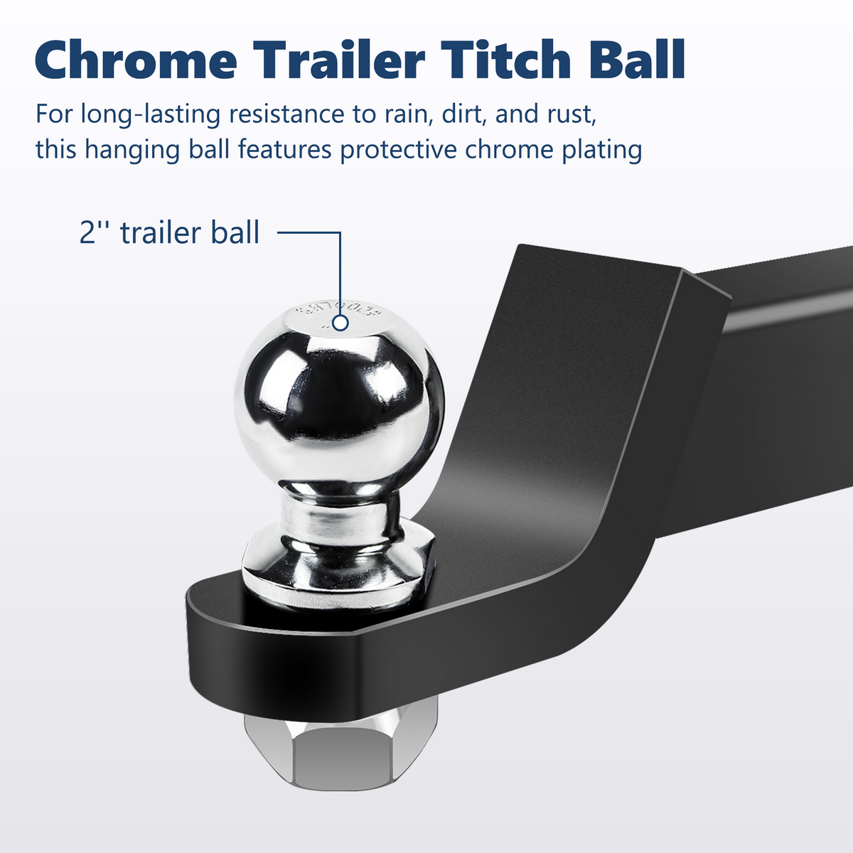 Complete product kit of the Vypart 7500lbs 2-inch heavy-duty trailer hitch ball mount with a shiny chrome trailer ball, displayed on a clean background