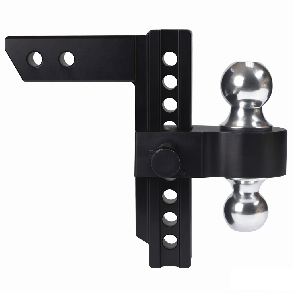 Vypart Adjustable Drop Hitch, main product image showing black design, 8-inch drop range, and secure ball mount
