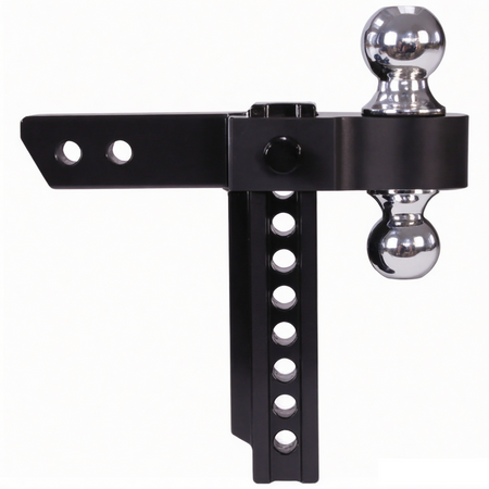 Demonstration showing the hitch adjusted to different drop heights within the full 8-inch range