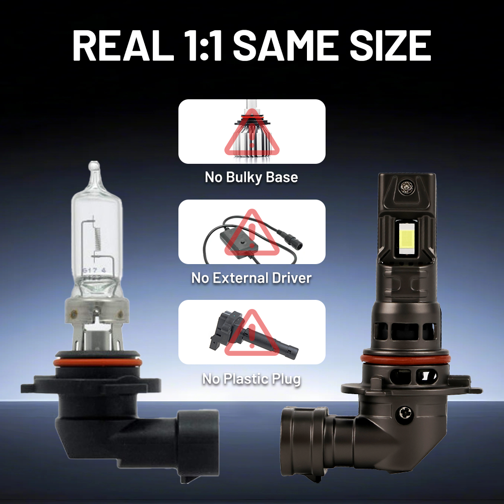 Clear compatibility chart or side-by-side image confirming the Vypart 9005 LED bulb is designed for direct fit in vehicles requiring HB3/9005 bulbs