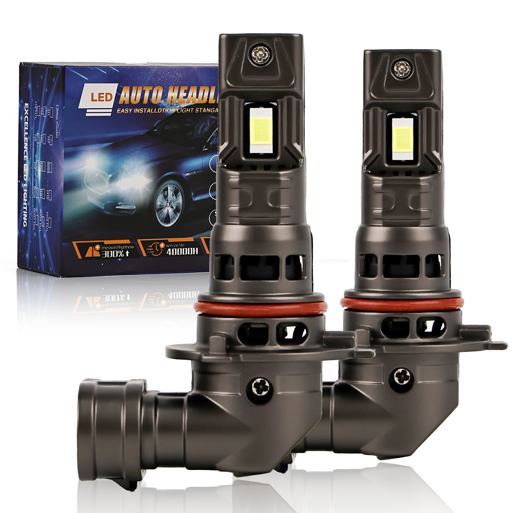 Complete product set of Vypart 9005/HB3 LED Bulbs (2PCS), showcasing both ultra-bright bulbs, connectors, and mounting hardware on a neutral background
