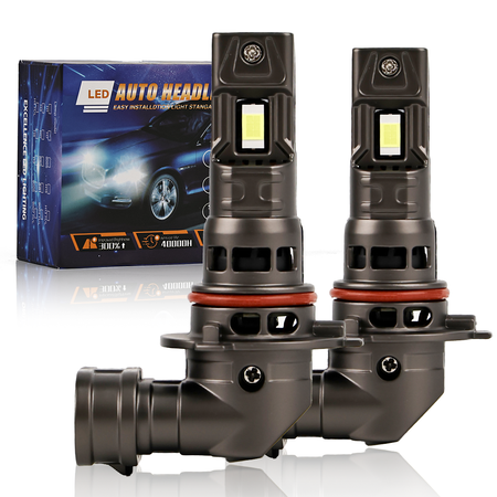 Complete product set of Vypart 9005/HB3 LED Bulbs (2PCS), showcasing both ultra-bright bulbs, connectors, and mounting hardware on a neutral background