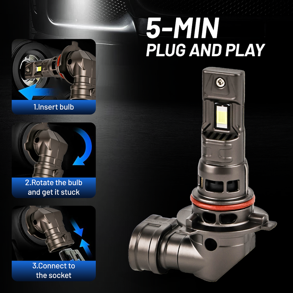 Night driving scene demonstrating the ultra-bright, stable, and flicker-free beam pattern of Vypart 9005 LED bulbs, ensuring excellent visibility