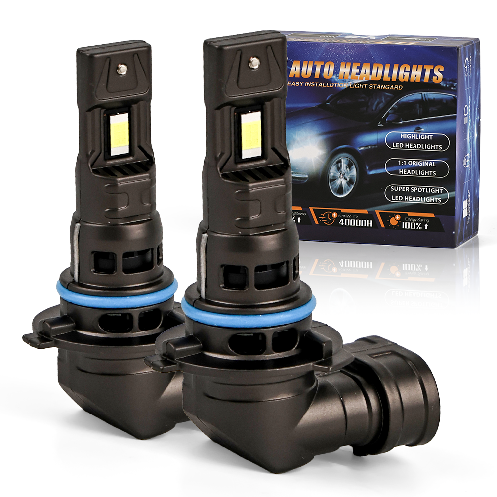 Complete product layout of the Vypart 9006 LED Bulb Pack of 2, showcasing both bulbs with integrated cooling fans, connectors, and accessories on a clean background